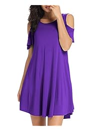LATWIIV Vestido suelto para dama, con hombros descubiertos, estilo casual