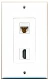 RiteAV - 1 x Cat6 Ethernet Female and 1 x HDMI Port Wall Plate White Decorative
