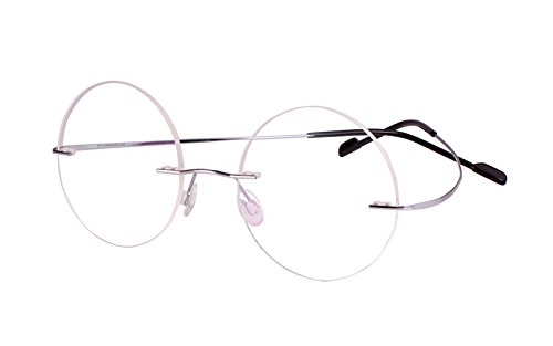 Agstum Pure Titanium Round Prescription Rimless Glasses Frame 46mm (Silver, 46)