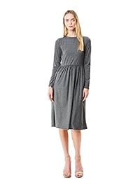 moddeals Mujer Midi Flared Empire cintura vestido de manga larga con bolsillos