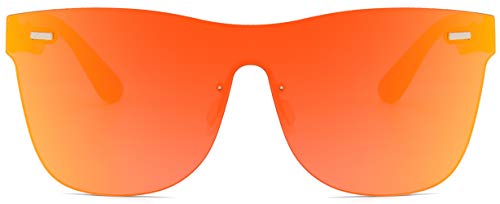 Rimless Mirrored Lens One Piece Sunglasses UV400 Protection for Women Men (Red) - Thumbnail 2