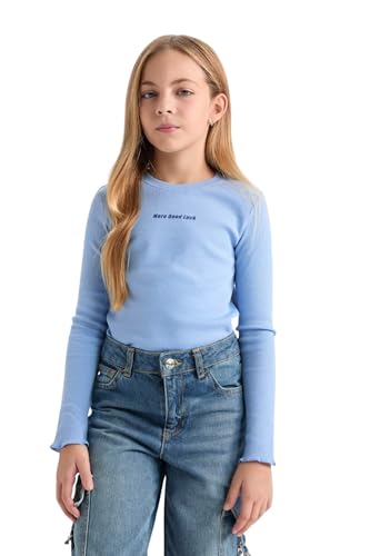 DeFacto Bluse T-Shirt Teenager für Mädchen Langarmshirt Kinder Tshirt Langarm – Stylische und Bequeme Kleidung für Junge Mädchen Blue 7/8