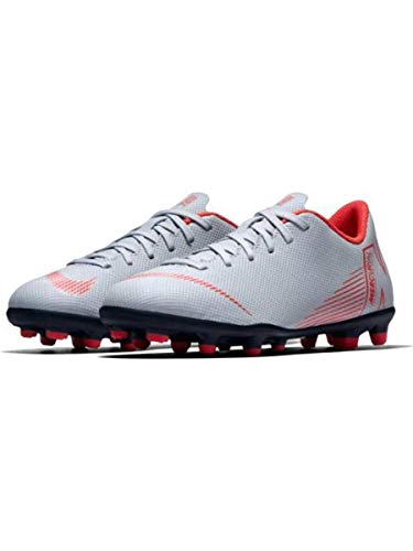 NIKE JR Mercurial Vapor 12 Club GS MG Soccer Cleat (5.5 M US Big Kid, Wolf Grey/Light Crimson/Black)