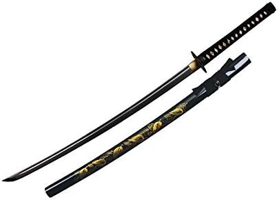 Onikiri F-570-LF 1045 Carbon Steel Handmade Katana Scabbard with Hand Drawing Leaf, 41.5, Black