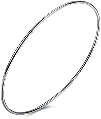 Goldenchen925 Sterling Silver Stackable Polished Bangle Bracelet with Fresh Simple Style