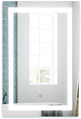Bathroom Lighted Mirror Wall Mounted LED Vanity Mirrors 20 30 Inch 3000-6000K Dimmable Illuminated Backlit with Heated Anti Fog Pad Touch Sensor Switch CRI 90 IP44 Waterproof Vertical or Horizontal