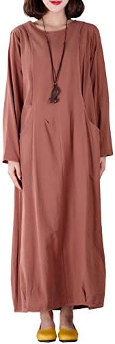 YUHEYUHE Women's Casual Loose Spring Fall Clothing Long Sleeve Cotton Linen Maxi Dresses Two Pockets