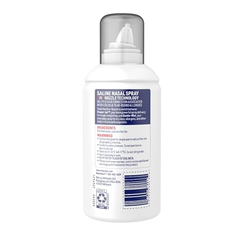 MUCINEX SINUS SALINE NASAL SPRAY & SINUS RINSE, DRUG-FREE, ADDITIVE FREE, NON-DROWSY NASAL IRRIGATION WITH 2-IN-1 JET + MIST SPRAY NOZZLE FOR COLD & ALLERGY SEASON, 4.5OZ SALINE SOLUTION SPRAY