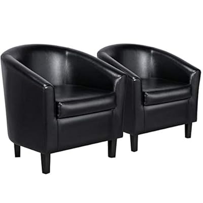 YAHEETECH Faux Leather Barrel Accent Chair for Bedroom or Living