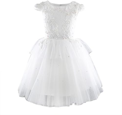 Toddler Girls Tutu Dress Handmade Bead Flower Kids Wedding Party Pageant Gown White 3T