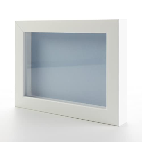 8x10 Shadow Box White Solid Pine Wood Picture Frame with Blue Acid-Free Backing UV Acrylic & Hanging Hardware with 0.75" Usable Depth and 0.75" Frame Moulding Width at Amazon
