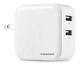 FORDIGI 24W/4.8A - 2.4A per Port Foldable Plug Dual USB Travel/Home/Wall Charger Adapter for iPhone 6 plus, 6, 5s, 5c, 5; Samsung Galaxy S5, S4, S3, Note 4, 3, 2; iPad 5,4,3,Air, mini; ipod Touch, nano; LG G2; Nexus 5, 7; Motorola Droid RAZR MAXX; Blackberry; Nook Color; Bluetooth Speakers & Headsets; HTC One X V S; External Batteries and more (White)