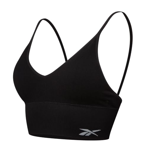 Reebok Top Corto Acanalado sin Costuras Mujer,Top Estilo Sujetador sin Costuras con sujeción Ligera, sin Aros y con Almohadillas extraíbles,Disponible en Negro o Blanco, en 4 Tallas