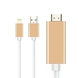 HDMI Cable, Shinefuture 6.4ft MHL To HDMI Cable 1080P HDTV Adapter For IOS 10 IPhone 5 5S 6 6S Plus 7 7 Plus， Plug and Play，No Need Personal Hotspot, WIFI,Upgraded Version (Gold)