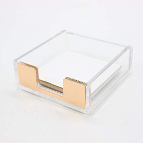 MEI YI TIAN Clear Acrylic Gold Self-Stick Note Pad Holders Memo Note Cube Holder Dispenser 3.5x3.3 I - //medicalbooks.filipinodoctors.org