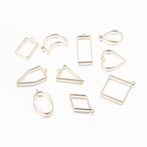 LANBIDE 40 PCS Bezels for Resin Jewelry Making-Open Frame Pendant Bezel Pendant Back Blanks Charms Hollow Assorted Geometric Resin Mold DIY Crafts - Thumbnail 6