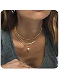 Dainty Layered Choker Necklaces Handmade Coin Tube Star Pearl Pendant Multilayer Adjustable Layering Chain Gold Plated Necklaces Set for Women Girls