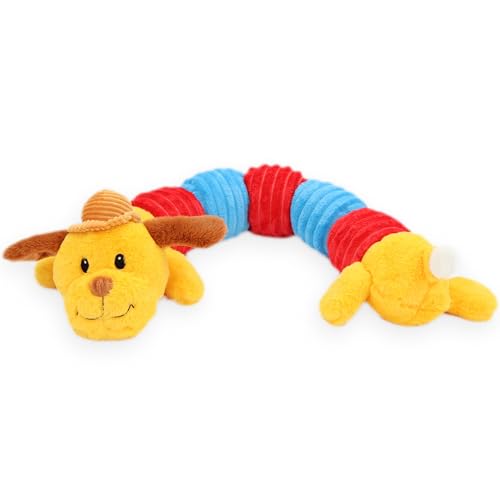 Patchwork Pet: Jumbo Dogapillar - 35" Long Plush Dog Toy, Yellow-Red-Blue Anima…