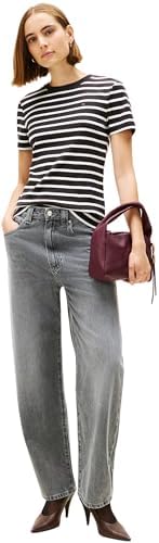 Slim Cody C-Nk SS Ww0Ww40587, Maglietta a Maniche Corte, Donna, Nero (Black/Ecru STP), XL