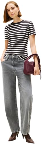 Slim Cody C-Nk SS Ww0Ww40587, Maglietta a Maniche Corte, Donna, Nero (Black/Ecru STP), XL