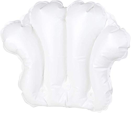 Richards Homewares Luxury Spa Bath Pillow - 100% PVC, Durable Vinyl Material - Inflatable - Non Slip with 4 Suction Cups - Neck & Shoulder Support - Waterproof - White - 18" x 14.5" x 3.8" Inch
