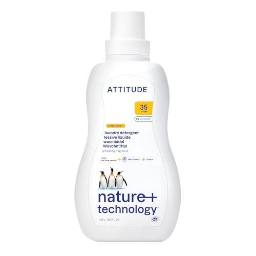 ATTITUDE Liquid Laundry Detergent, EWG Verified, HE Compatible, Plant-Based & Vegan, Natural Laundry Soap, Citrus Zest Scent, 35 Loads, 35.5 Fl Oz