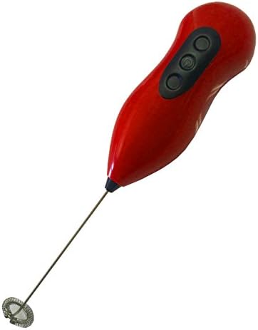 Hand Held Milk Frother Red - High Quality Stylish Design Makes Having a Cappuccino or Late At Home Fun and Easy and Affordable, Stainless Steel Shaft Battery Operated Electric Manual Milk Frother.
