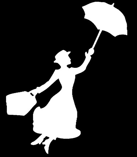 Mary Poppins flying car, truck, laptop, lunchbox, computer decal sticker 6" inch (white)