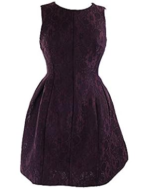 Calvin Klein New Aubergine Sleeveless Scuba Lace Flare Dress, Purple, Size: 10
