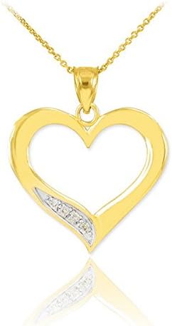 Fine 14k Yellow Gold Love Pendant Diamond Open Heart Necklace