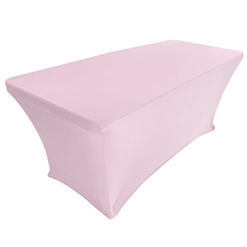 CB Accessories Stretch Table Cover 6ft Rectangular Fitted Spandex Full Length Tablecloth for Weddings, Conferences and Holiday Party (6 ft, Pink) - Thumbnail 2