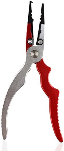 Goolan Fishing Pliers Aluminum Handle and Stainless Steel Claw 100% Corrosion Resistant Tungsten Carbide Cutting Tools Salt Water / Fresh Water Multi-Purpose Fishing Tool (Wine red / Silver)