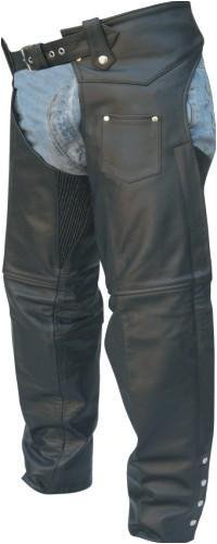 Unisex Traditional Lined Motorcycle Chaps w/ Spandex Thighs, Premium Cowhide Leather