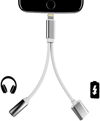 2 in 1 iPhone 7 Adapter(Compatible with iOS 10.3)Silver,Lilanlan Lightning to Charger and Lightning to 3.5mm Aux Earphones Jack Cable for iPhone 7 Plus