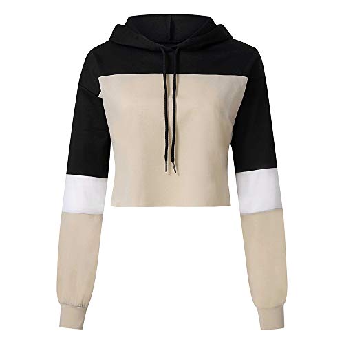 Womens Splcing Color Tops Duseedik Hooded Solid Long Sleeve Plus Size Hoodie Sweatshirt Pullover Blouse