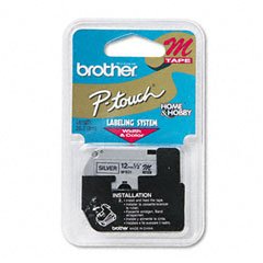 Brother P-Touch M Series Tape Cartridge for P-Touch Labelers, 1/2w, Black on Silver