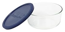 Pyrex Simply Store 7-Cup Round Dish, Clear with Blue Lid