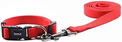 Olahibi Basic Dog Collar Leash Set,Durable Nylon Collar and 150CM Matching Lead for Small Dogs.(S, Red Set)