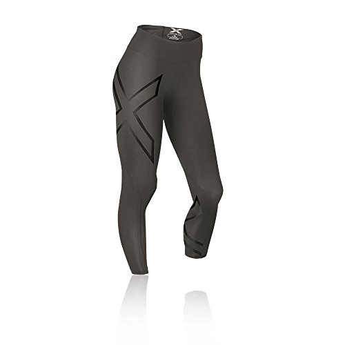 2XU Women's Mid-Rise Compression Tights, Steel/Black Reflective, Small