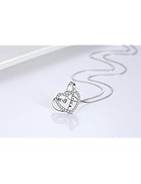 Cuoka Sterling Silver Double Heart Necklace Engraved I Love You Forever Pendant Gift for Her CZ Jewelry I Love You Mom Necklace