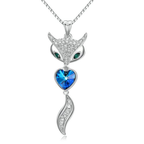 Yoursfs 18K White Gold Plated Fox Necklace For Girls Sapphire Crystal Heart Pendant Necklace for Women Sparkle Party Jewelry CZ Necklace Gift