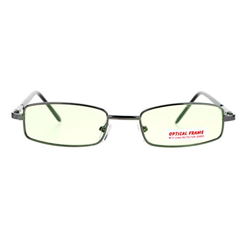 SA106 Small Mens Rectangular Metal Rim Classic Color Lens Sunglasses Gunmetal Green