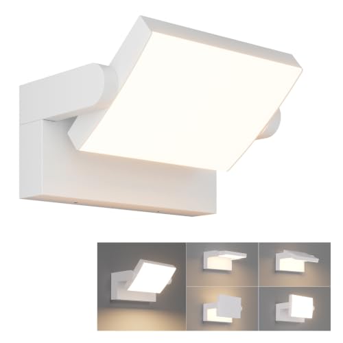 Klighten 24 W LED Wall Lamps Outdoor Indoor IP65, Outdoor Lamps Adjustable Modern Aluminium Wall Light for Hallway Entrance Gardens, Warm White 2700K-3000K, White