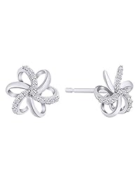 Aria Jewels Natural Diamond Accent Spiral Flower Stud Earrings in Sterling Silver For Women (1 10 cttw, I-J Color, I2-I3 Clarity)