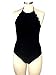 Blooming Jelly Scallop One Piece Swimsuit Bathing Suit Monokini Swimming Set, Medium, Black