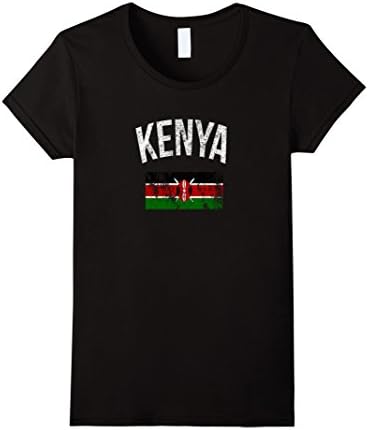 Women's KENYA Flag Distressed Vintage Effect T-Shirt Medium Black