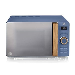 Swan 20L Nordic Digital Microwave, 6 Power Levels, Wood Effect Handle, Soft Touch Housing and Matte Finish, 800W, Blue…