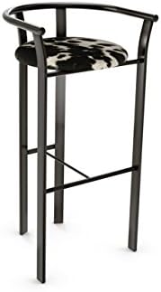 Amisco Lolo Metal Barstool in Semi-transparent Gun Metal Finish and Soft Black and White Faux Cowhide Fabric