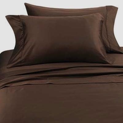 NJSR Textiles 600 Thread Count 100% Egyptian Cotton Italian Finish 1 Pc Fitted Sheet (+10 Inch) Pocket Length Cot Bed, Chocolate Solid