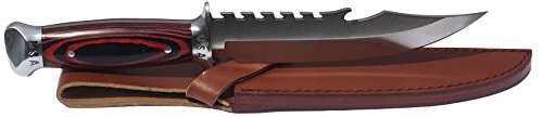 USA Combat Bowie Hunting Knife w/ Leather Sheath, Pakkawood Handle, & Razor Sharp 420 SS Rust Free Full Tang Fixed Blade (Leather Sheath) By eT